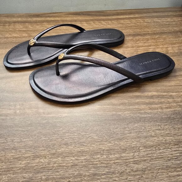 Tory Burch Chelsea Leather Thong Flat Sandals Flip Flop Safari Crystal Black 8 - Picture 4 of 8